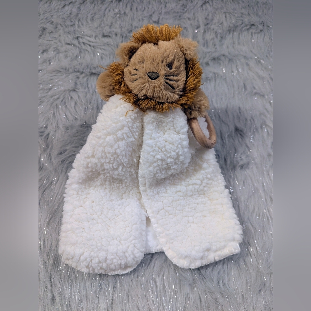 Mud Pie Plush Lion Baby Lovey Security Blanket Toy Teether Brown Cream Sherpa